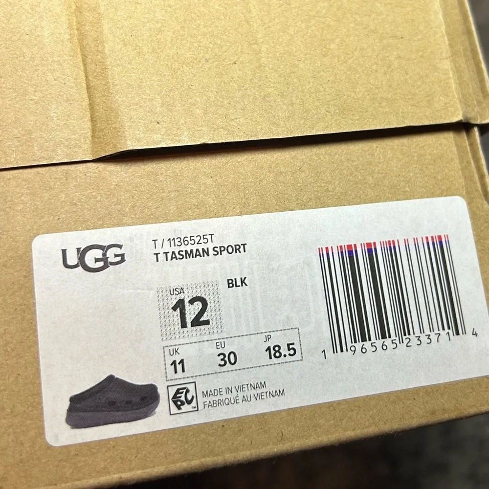 NWT Ugg Black Tasman Sport Slip-On Shoes Size 12 Girls